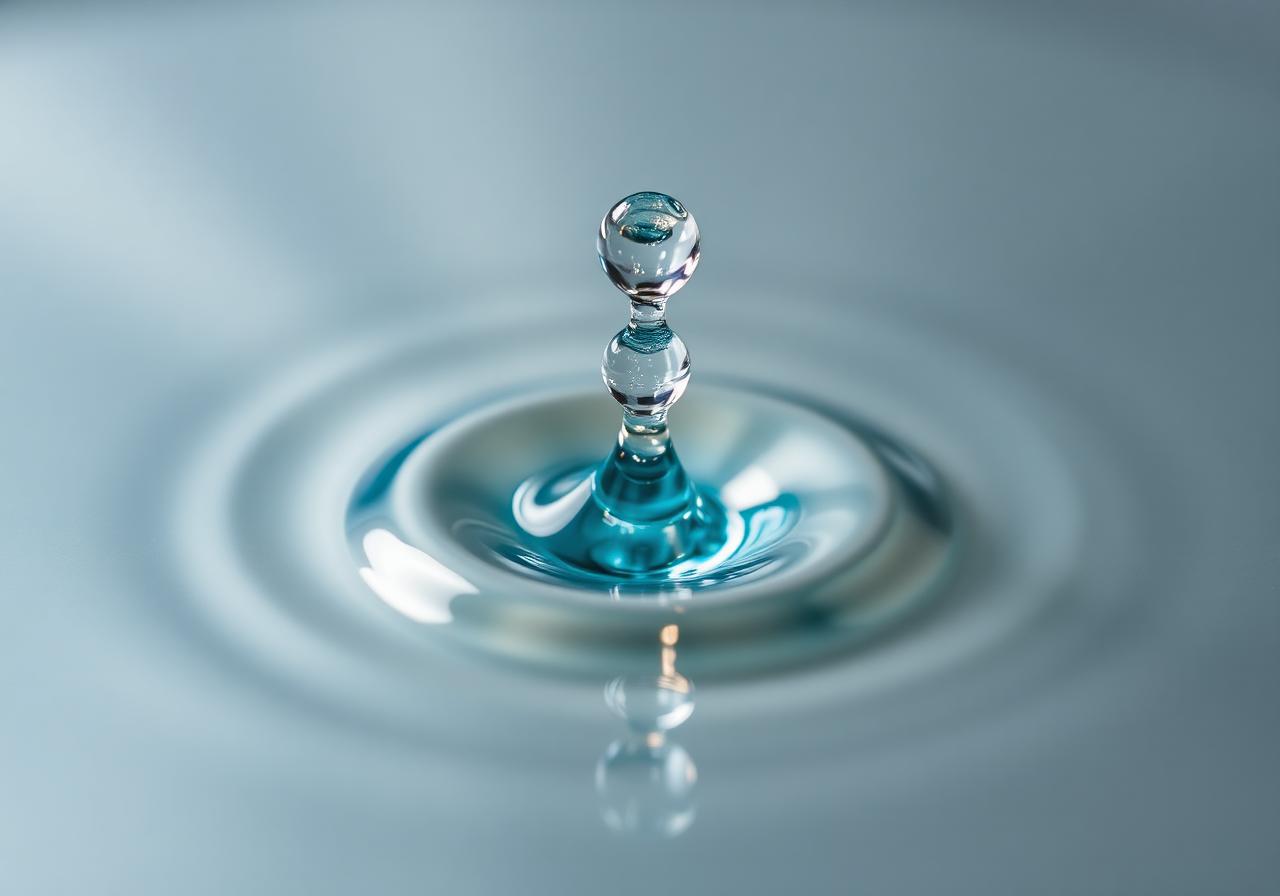 A single water droplet creating concentric ripples
